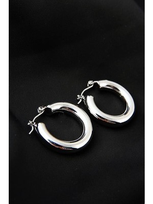 Euromoda Gümüş Kaplamalı Çelik Halka Tasarımlı Halka Küpe