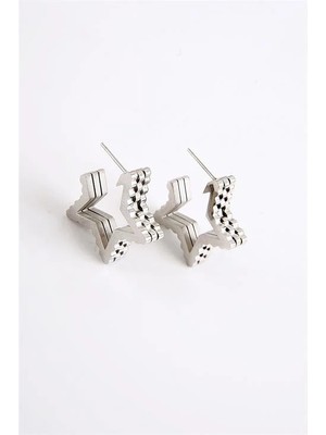 Euromoda Yıldız Tasarımlı Gold ve Gümüş Renkleri Çelik Vidalı Küpe