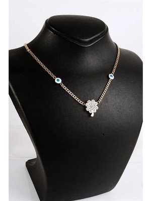 Euromoda Çelik Yonca Tasarımlı Zirkon Taşlı Gold ve Gümüş Renkleri Çelik Kolye