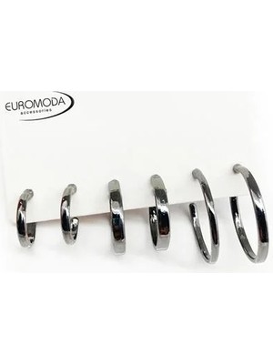 Euromoda Füme Renkli 6lı Halka Küpe Seti