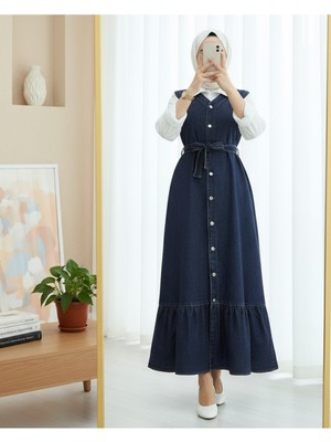 Modamorfo Beli Bağlamalı Önü Düğmeli Cepli Kot Jile   -Laci