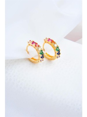 Euromoda Zirkon Taşlı Klipsli Gold Kaplamalı Küpe