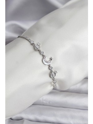 Bazarhane Charmlı Model Zirkon Taşlı Gümüş Renk Su Yolu Kadın Bileklik