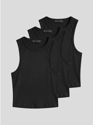 Sparrow Kadın 3'lü Paket Fitilli Slimfit Halter Yaka Crop Atlet