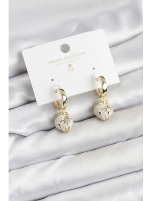 Bazarhane Pirinç Gold Renk Topçuk Model Mineli Halka Kadın Küpe