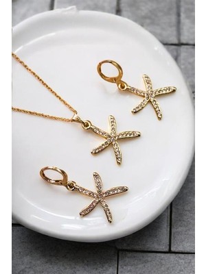 Euromoda Deniz Yıldızı Tasarımlı Kolye Küpe Takım Seti