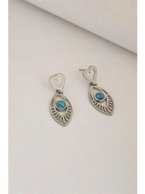 Euromoda Kalpli Göz Tasarımlı Boncuklu Gold ve Gümüş Kaplamalı Çelik Vidalı Sallantılı Küpe