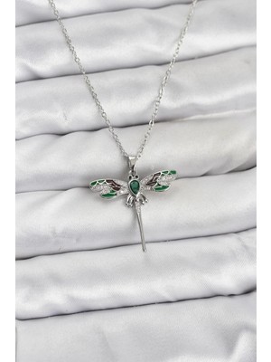 Bazarhane 316L Çelik Zincir Gümüş Renk Yusufçuk Model Zirkon Taşlı Kadın Kolye