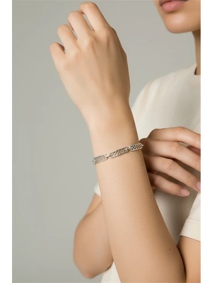 Euromoda Özel Tasarımlı Gümüş Kaplamalı Zincir Bileklik