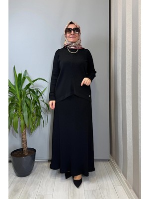 Miss Dalida Rahat Kesim Fitilli Triko Etek Takım Siyah T26Y-6032 (T26Y-2023)