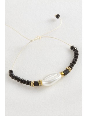 Zero Land Drnds Inci Fimo Boncuk Kristal Makrome Ip Bileklik - Siyah