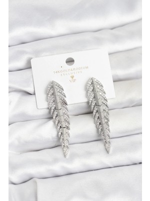 Bazarhane Pirinç Gümüş Renk Balık Sırtı Model Zirkon Taşlı Kadın Küpe