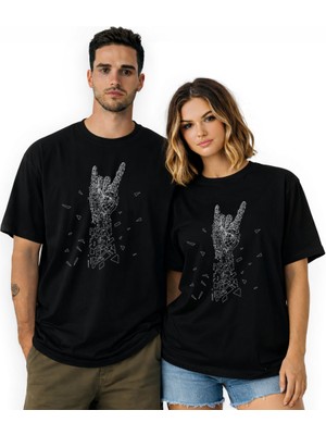 Kidilia Rock Müzik Temalı Unisex Bisiklet Yaka Tasarım Tshirt - Beden: Lrenk: Siyah