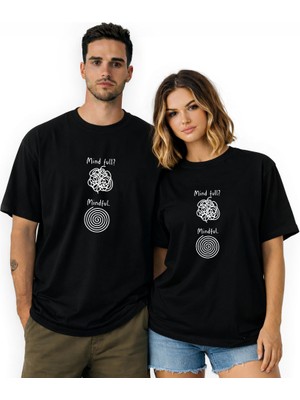 Kidilia Mindful Görselli Unisex Bisiklet Yaka Tasarım Tshirt - Beden: Srenk: Siyah