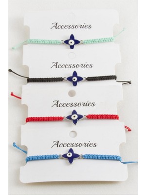 Zero Land Drnds Çiçek Nazar Makrome Örgülü Bileklik - Kırmızı