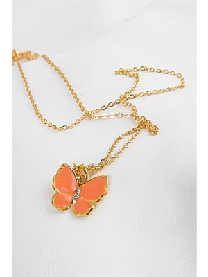 Euromoda Kelebek Tasarımlı Gol Renkli Zincirli Kolye