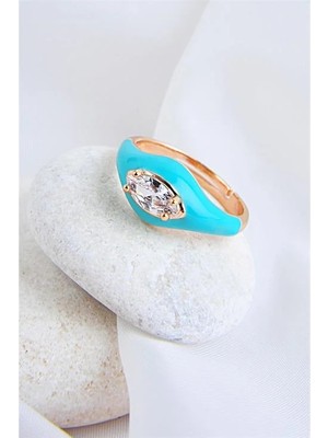 Euromoda Zirkonium Taşlı Ayarlanabilir Açık Mavi Renkli Ayarlanabilir Yüzük