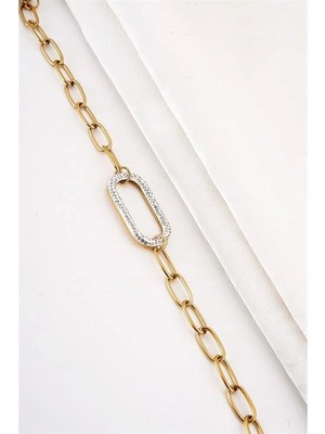 Euromoda Çelik Özel Tasarımlı Zirkon Taşlı Gold Renk Bileklik