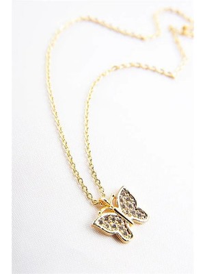 Euromoda Kelebek Tasarımlı Zirkon Taşlı Kolye