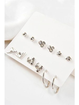 Euromoda Kalp Kiraz ve Özel Tasarımlı Tektaşlı Top Küpeli 12LI Küpe Seti