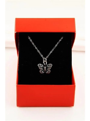 Euromoda Kelebek Tasarımlı Antik Gümüş Renkli Kolye