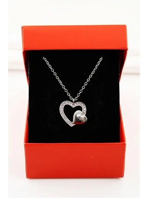 Euromoda Kutulu 2li Kalp Tasarımlı Zirkon Taşlı Kolye