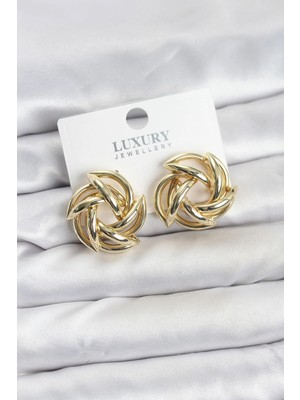 Bazarhane Gold Renk Pirinç Keskin Sarmal Model Kadın Küpe
