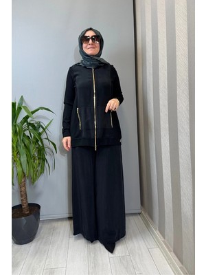 Miss Dalida Fermuarlı Cupro Detaylı Triko Ceket Siyah T26Y-8203