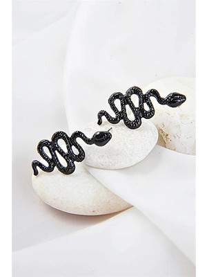 Euromoda Kıvrımlı Yılan Tasarımlı Siyah Renkli Unısex Vidalı Küpe