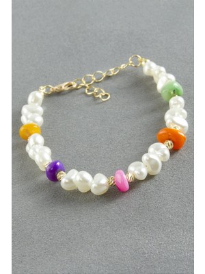 Zero Land Drnds Kırık Doğaltaşlı Inci Bileklik - Beyaz