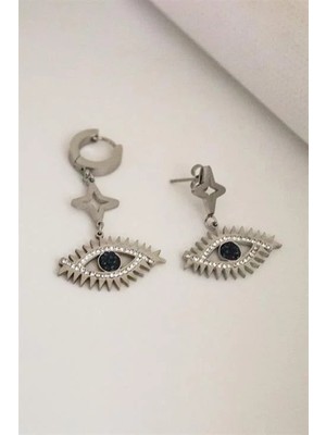 Euromoda Göz Tasarımlı Zirkon Taşlı Gold ve Gümüş Kaplamalı Çelik Sallantılı ve Vidalı Küpe