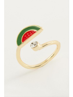 Zero Land Drnds Karpuz Mineli Taşlı Eklem Yüzük - Sarı