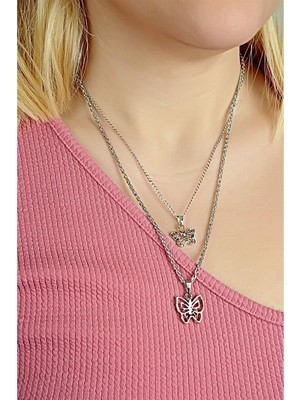 Euromoda Kelebek Tasarımlı 2li Zincirli Kolye Küpe ve Bileklik Takımı