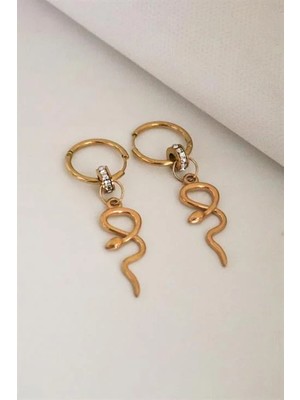 Euromoda Yılan Tasarımlı Zirkon Taşlı Gold ve Gümüş Kaplamalı Çelik Sallantılı Küpe