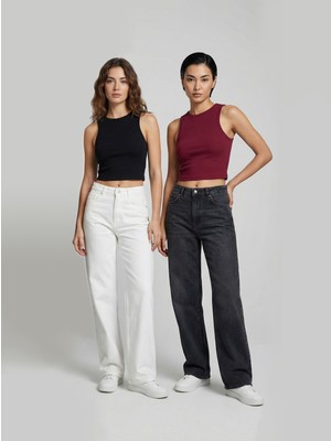 Sparrow Kadın 2'li Paket Slimfit Vücuda Oturan Halter Yaka Fitilli Crop Atlet