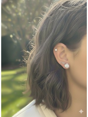 IRONMOON Gümüş Renk 6'lı Elma ve Love Detaylı Çelik Küpe