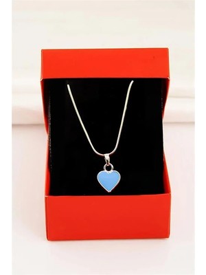 Euromoda Kalp Tasarımlı Özel Yılan Zincirli Gümüş Renkli Kolye