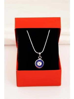 Euromoda Kutulu Nazar Tasarımlı Yılan Zincirli Yüksek Kaliteli Kolye