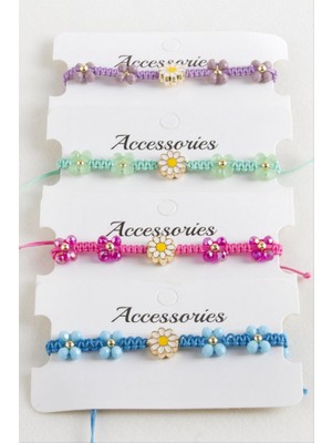 Zero Land Drnds Papatya Mineli Makrome Örgülü Ip Bileklik - Mor