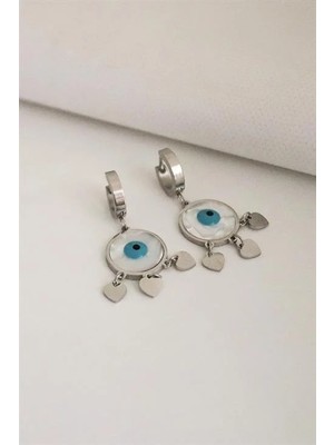 Euromoda Kalpli Figürlü Nazarlık Tasarımlı Sedefli Gold ve Gümüş Kaplamalı Çelik Sallantılı Küpe