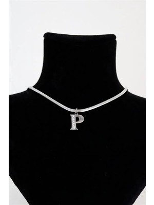Euromoda P Harfi Tasarımlı Italyan Zincirli Zirkon Taşlı Çelik Kolye