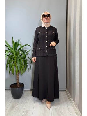 Miss Dalida Saç Örgüsü Klasik Triko Ceket Etek Takım Kahve T26Y-8200 (T26Y-2002)