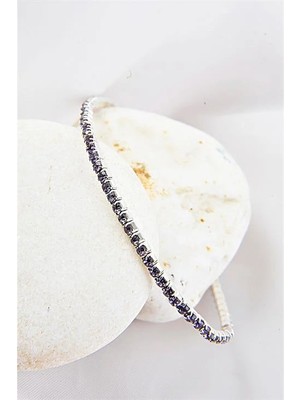 Euromoda Parlak Mor Zirkon Taşlı Gergili Esnek Bileklik