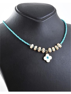 Euromoda Çiçekli Boncuklu Nazar Tasarımlı Kolye