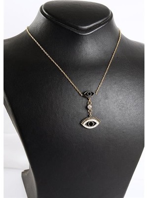 Euromoda Çelik Göz Tasarımlı Zirkon Taşlı Gold ve Gümüş Renkleri Çelik Kolye