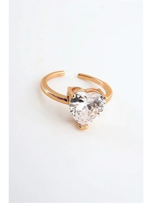 Euromoda Ayarlanabilir Kalp Tasarımlı Zirkonium Taşlı Gümüş Renkli Yüzük