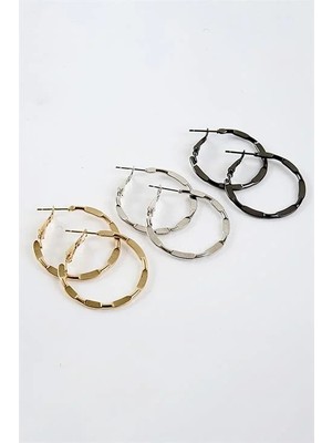 Euromoda Gold Gümüş ve Siyah Renkleri 3'lü Halka Küpe Seti