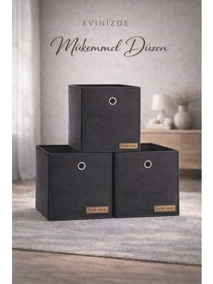Flow Home Saklama Sepeti Dolap Organizer Katlanabilir Raf Gardırop Düzenleyici Kıyafet Saklama Kutusu Siyah
