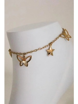 Euromoda Çelik Van Cleef Çiçekli Kalpli Figürlü Çelik Halhal Ayak Aksesuarı