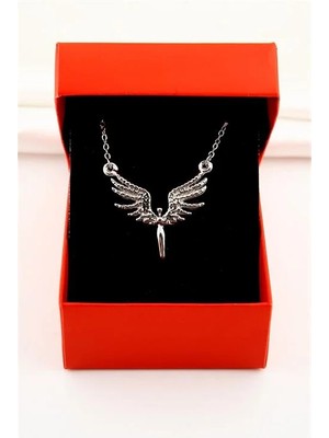 Euromoda Kutulu Melek Tasarımlı Gümüş Kaplamalı Kolye